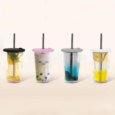 禮品訂造雙層塑膠吸管杯紀念品