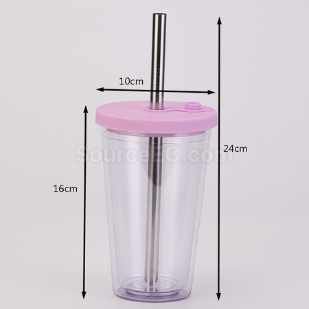禮品訂造雙層塑膠吸管杯紀念品