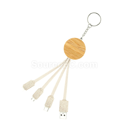 禮品訂造三合一木質充電線鎖匙扣紀念品