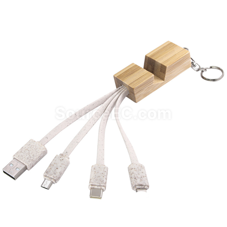 禮品訂造三合一木質充電線鎖匙扣紀念品
