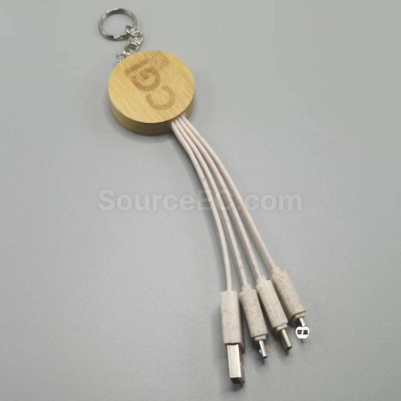 禮品訂造三合一木質充電線鎖匙扣紀念品
