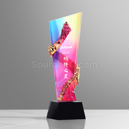 禮品訂造幻彩水晶獎座紀念品