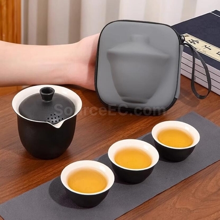 禮品訂造功夫茶一壺三杯旅行戶外便攜套裝紀念品