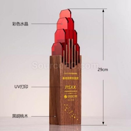 禮品訂造雲頂之巔實木水晶獎座紀念品
