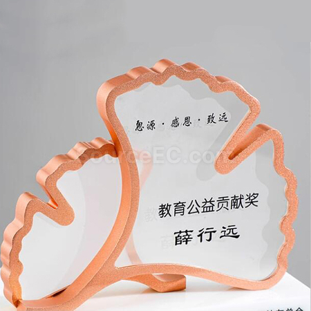 禮品訂造銀杏葉水晶獎座紀念品
