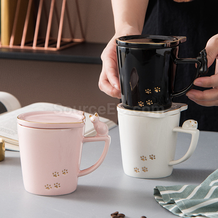 禮品訂造帶蓋貓咪圖案馬克杯紀念品