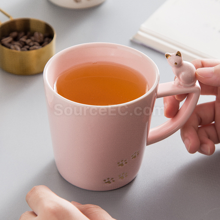 禮品訂造帶蓋貓咪圖案馬克杯紀念品