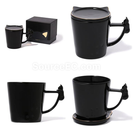 禮品訂造帶蓋貓咪圖案馬克杯紀念品