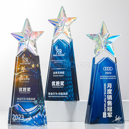 禮品訂造炫彩水晶獎座紀念品