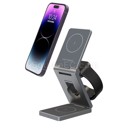禮品訂造折疊式無線磁吸三合一充電器紀念品