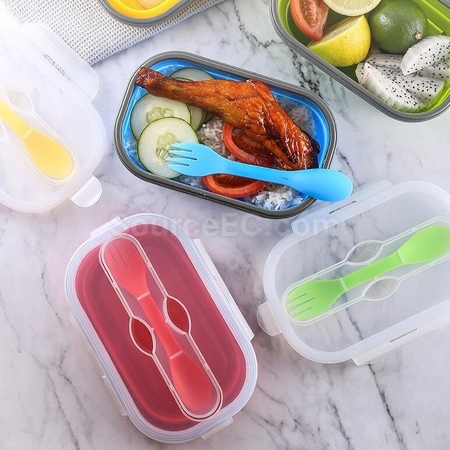 禮品訂造環保矽膠折疊飯盒(帶餐具)紀念品