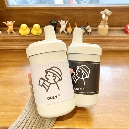禮品訂造奶茶保溫杯帶木紋可愛小熊皮套紀念品