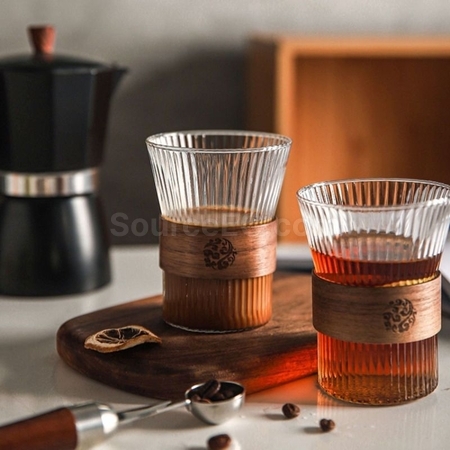 禮品訂造日式豎紋泡茶隔熱玻璃杯紀念品