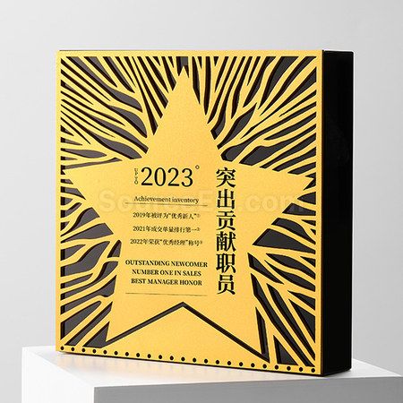禮品訂造正方形黑水晶金屬獎座紀念品