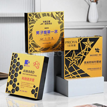 禮品訂造正方形黑水晶金屬獎座紀念品