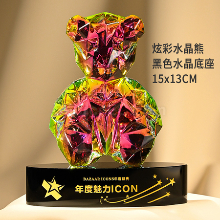 禮品訂造鍍彩BearBear熊水晶獎座紀念品