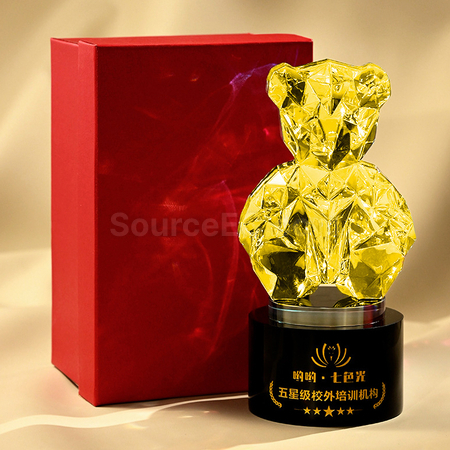 禮品訂造鍍彩BearBear熊水晶獎座紀念品