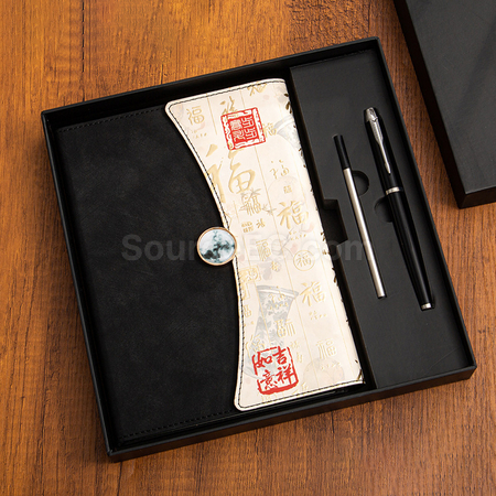 禮品訂造A5國潮筆記本三摺高顏值拼色記事本商務辦公高檔禮盒套裝紀念品