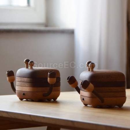 禮品訂造小螃蟹磁吸實木隔熱茶杯墊紀念品