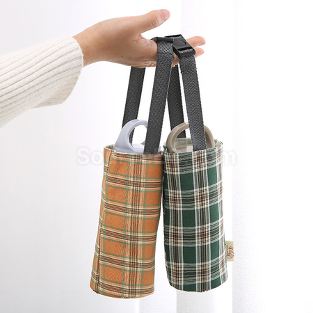 禮品訂造格子帆布水杯袋紀念品