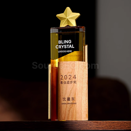 禮品訂造實木水晶獎座紀念品