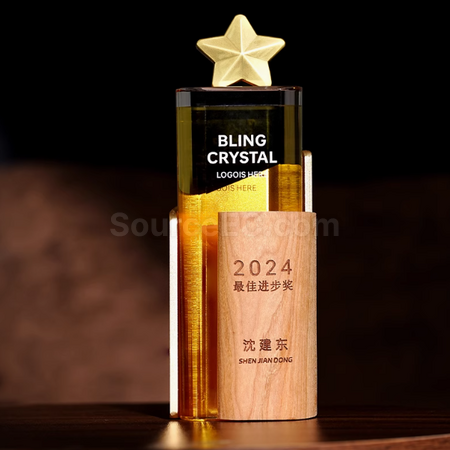 禮品訂造實木水晶獎座紀念品