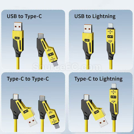 禮品訂造四合一彈簧手機數據線紀念品