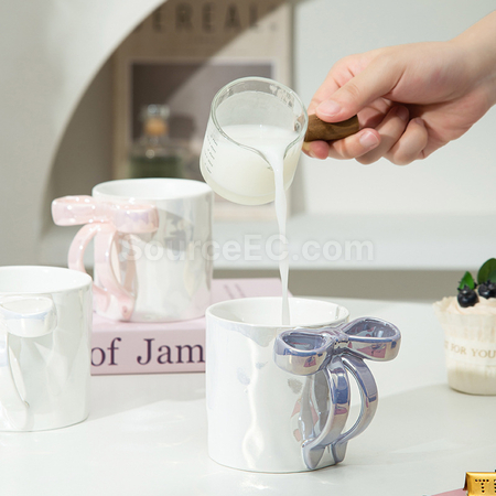 禮品訂造蝴蝶結手柄陶瓷杯紀念品