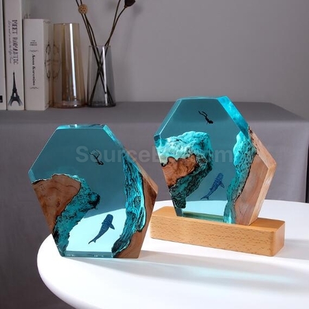 禮品訂造實木樹脂小夜燈藝術擺飾紀念品