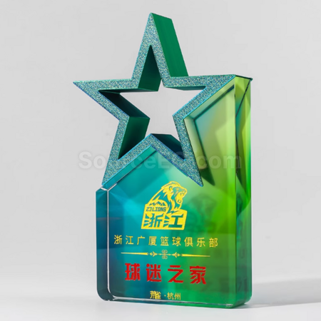 禮品訂造彩色五星水晶獎座紀念品