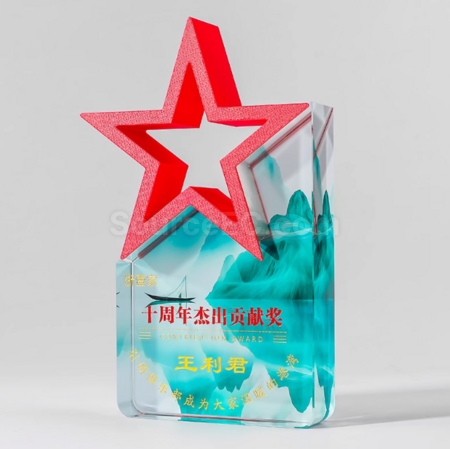 禮品訂造彩色五星水晶獎座紀念品
