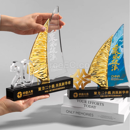 禮品訂造創意帆船水晶獎座紀念品