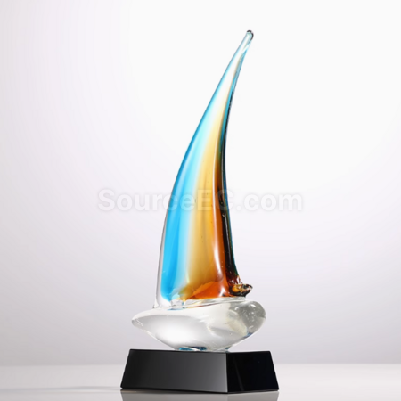 禮品訂造琉璃帆船水晶獎座紀念品