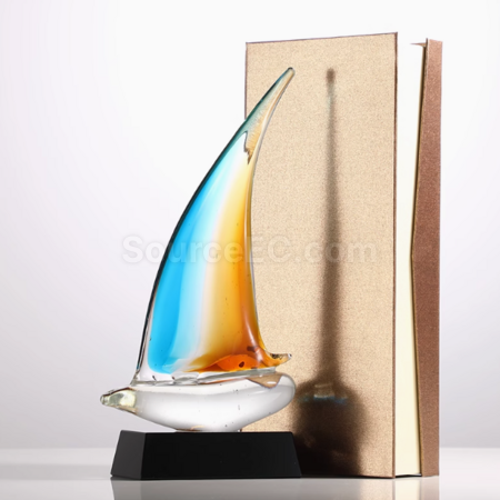 禮品訂造琉璃帆船水晶獎座紀念品