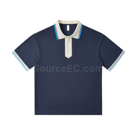 禮品訂造240g日系復古領口拉鍊撞色POLO衫紀念品