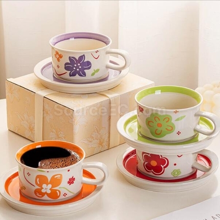 禮品訂造復古陶瓷咖啡杯碟套裝紀念品
