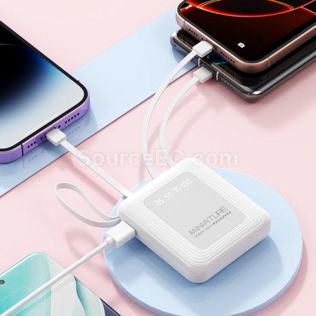 禮品訂造3C認證正方形自帶線移動電源紀念品