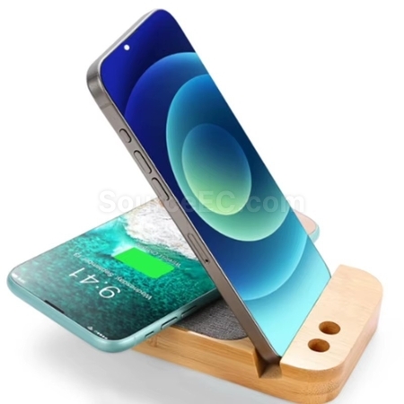 禮品訂造竹木無線充手機支架+數據線紀念品