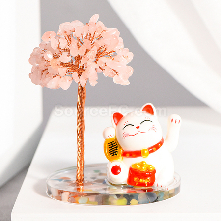 禮品訂造招財貓水晶樹紀念品
