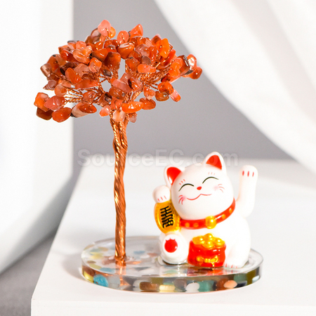 禮品訂造招財貓水晶樹紀念品