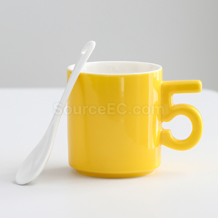 禮品訂造數字手柄陶瓷杯紀念品