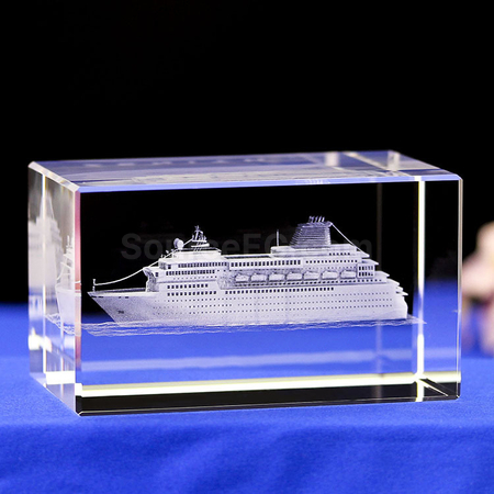 禮品訂造3D內雕遊輪水晶紀念品