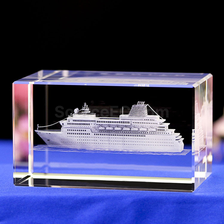 禮品訂造3D內雕遊輪水晶紀念品