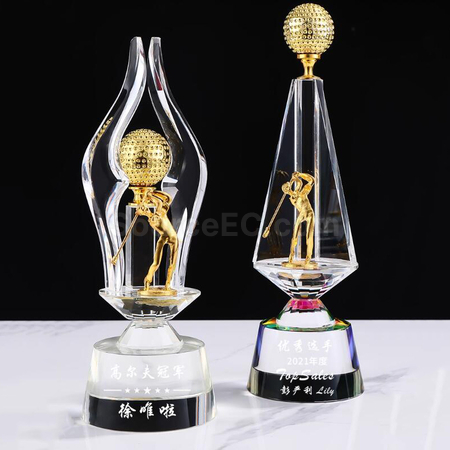 禮品訂造高爾夫球水晶獎座紀念品