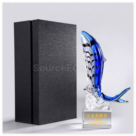禮品訂造琉璃鯨魚水晶獎座紀念品