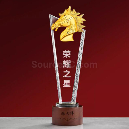 禮品訂造馬年水晶獎座紀念品