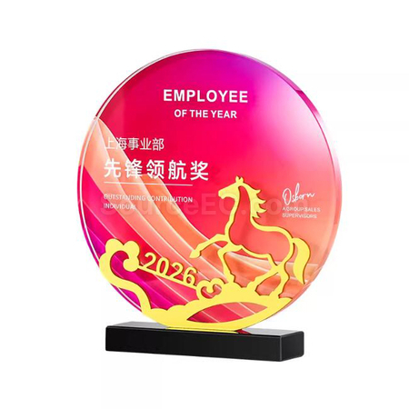 禮品訂造馬年水晶獎座紀念品