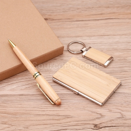 禮品訂造木質鑰匙扣名片夾筆套裝紀念品