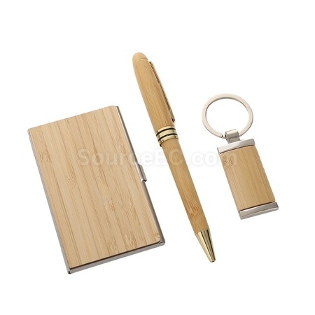 禮品訂造木質鑰匙扣名片夾筆套裝紀念品