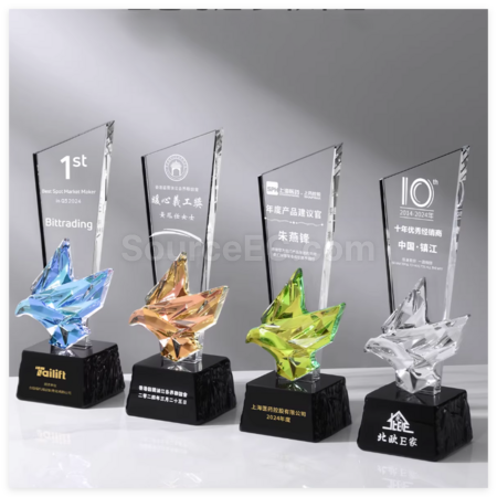 禮品訂造炫彩飛鴿水晶獎座紀念品
